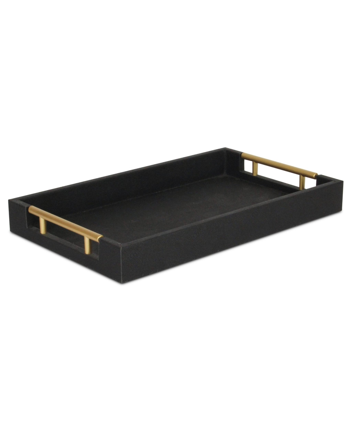 Wood and Vinyl Faux Shagreen Serving Tray with Handles for Dining and Decor