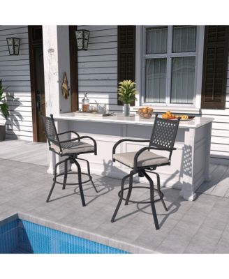2-Piece Outdoor Swivel Chairs Aluminium Frame Patio Dining Chairs Bar Stool with Cushion Patio Swivel Stool