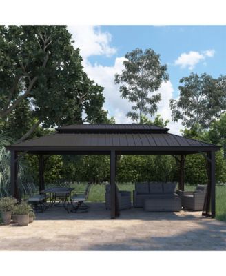 12x20 FT Hard Top Metal Gazebo Patio Double Roof Canopy Aluminum Frame Gazebo with Netting Tent Curtains