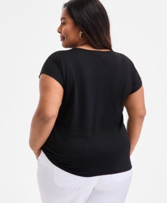 売れ筋商品|||スタイルアンドコー Tシャツ トップス レディース Plus Size Lace-Trim-V-Neck Short-Sleeve T-Shirt, Exclusively at Macy's Minty Turquoise Style & Co Plus Size Lace-Trim-V-Neck Short-Sleeve T-Shirt