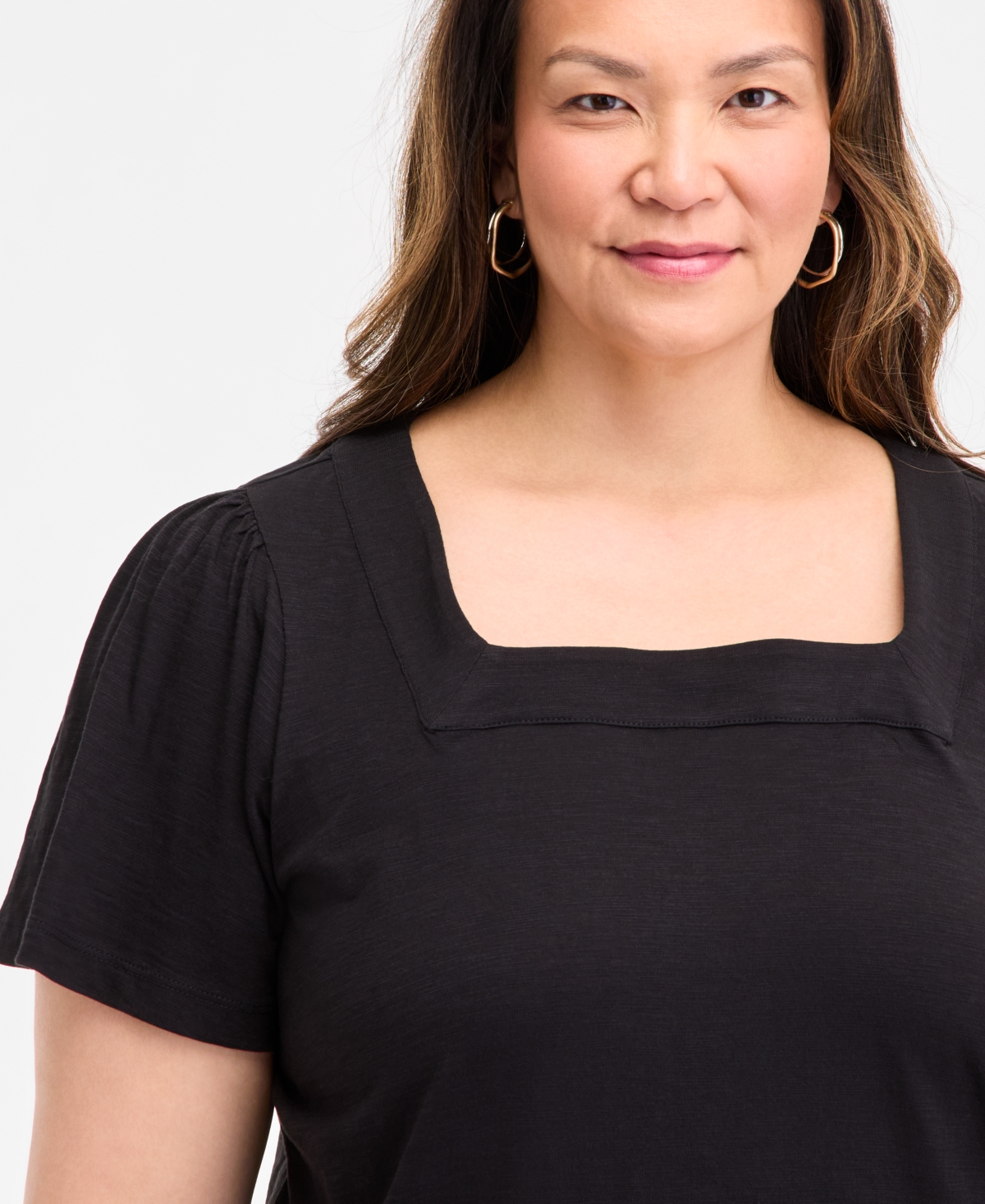 Style & Co Plus Size Square-neck Short-sleeve Top, Exclusively At Macy's