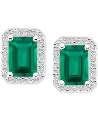 Lab-Created Emerald (1-3/4 ct. t.w.) & Lab-Created White Sapphire (1/4 ct. t.w.) Rectangle Halo Stud Earrings in 10k Gold (Also in 10k White Gold)