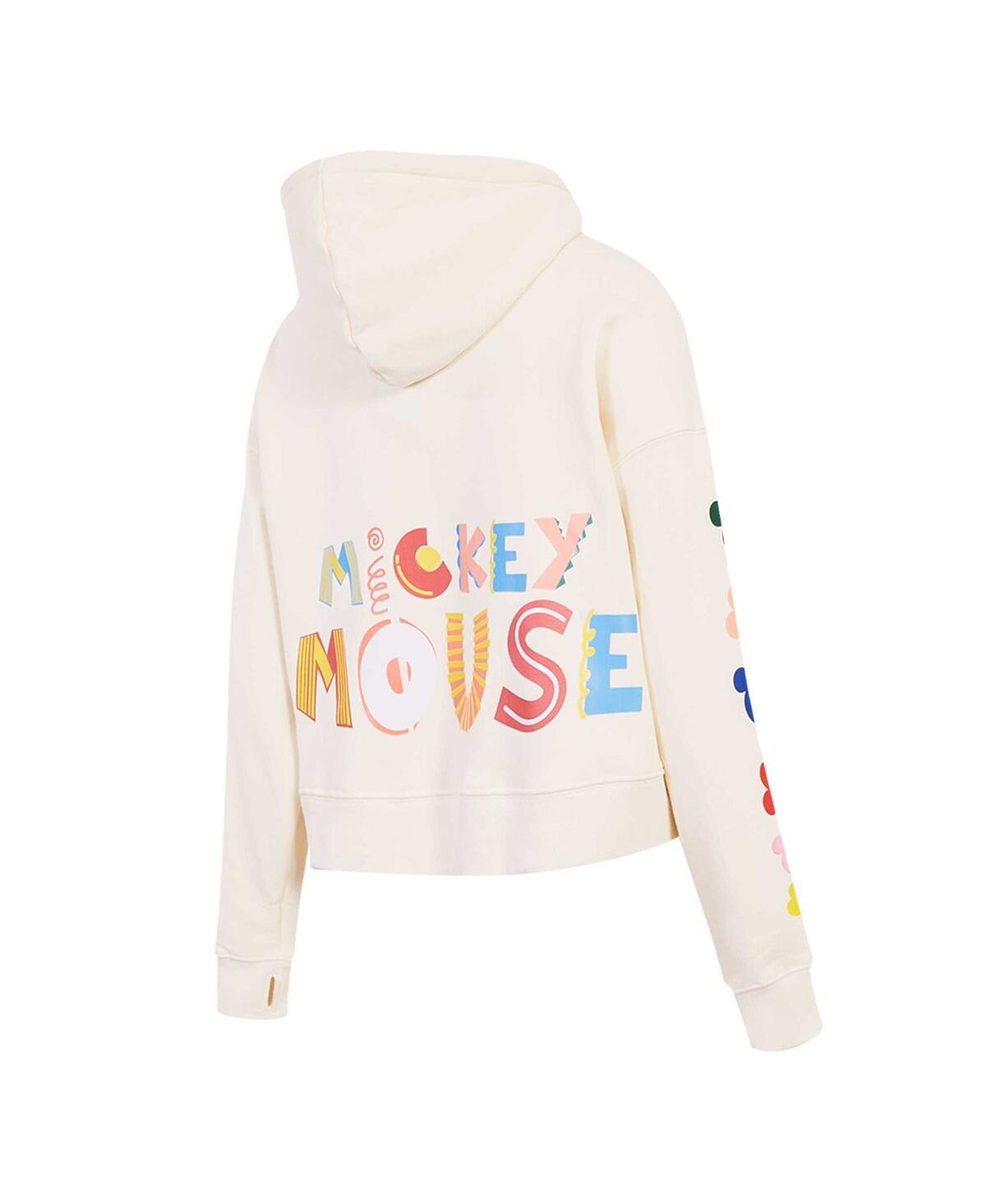 FREEZE MAX WOMEN'S CREAM MICKEY MOUSE HELLOW MELLOW CROPPED PULLOVER HOODIE 