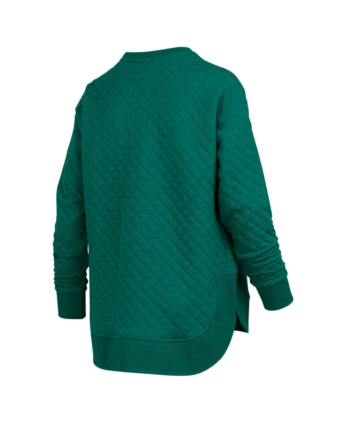 PRESSBOX WOMEN'S GREEN MICHIGAN STATE SPARTANS QUILTED LONG SLEEVE PULLOVER SWEATSHIRT 