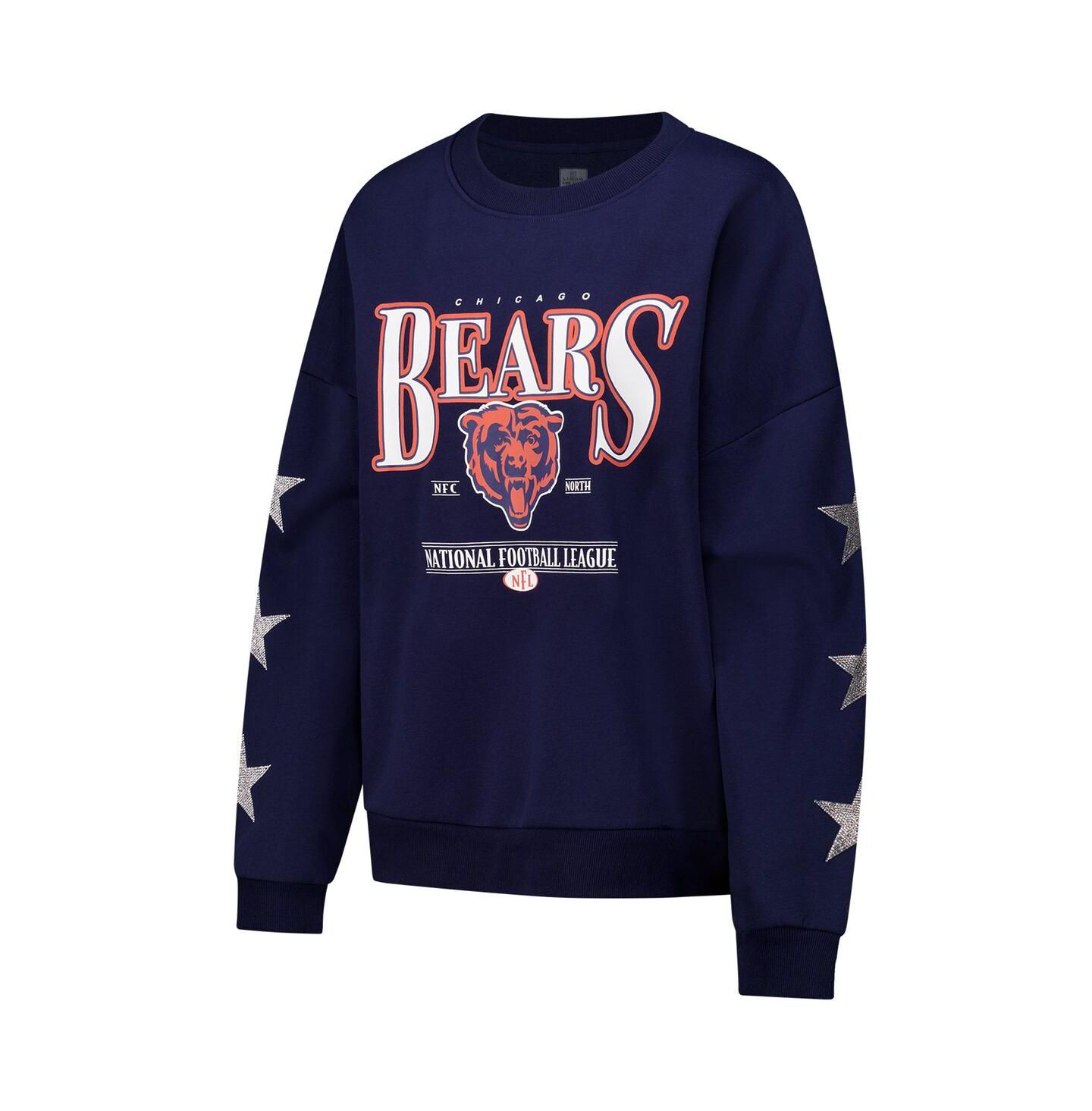 Женский свитер Gameday Couture Navy Chicago Bears Rhinestone Star Sleeve Settle the Score Tri-Blend Pullover — фото 3