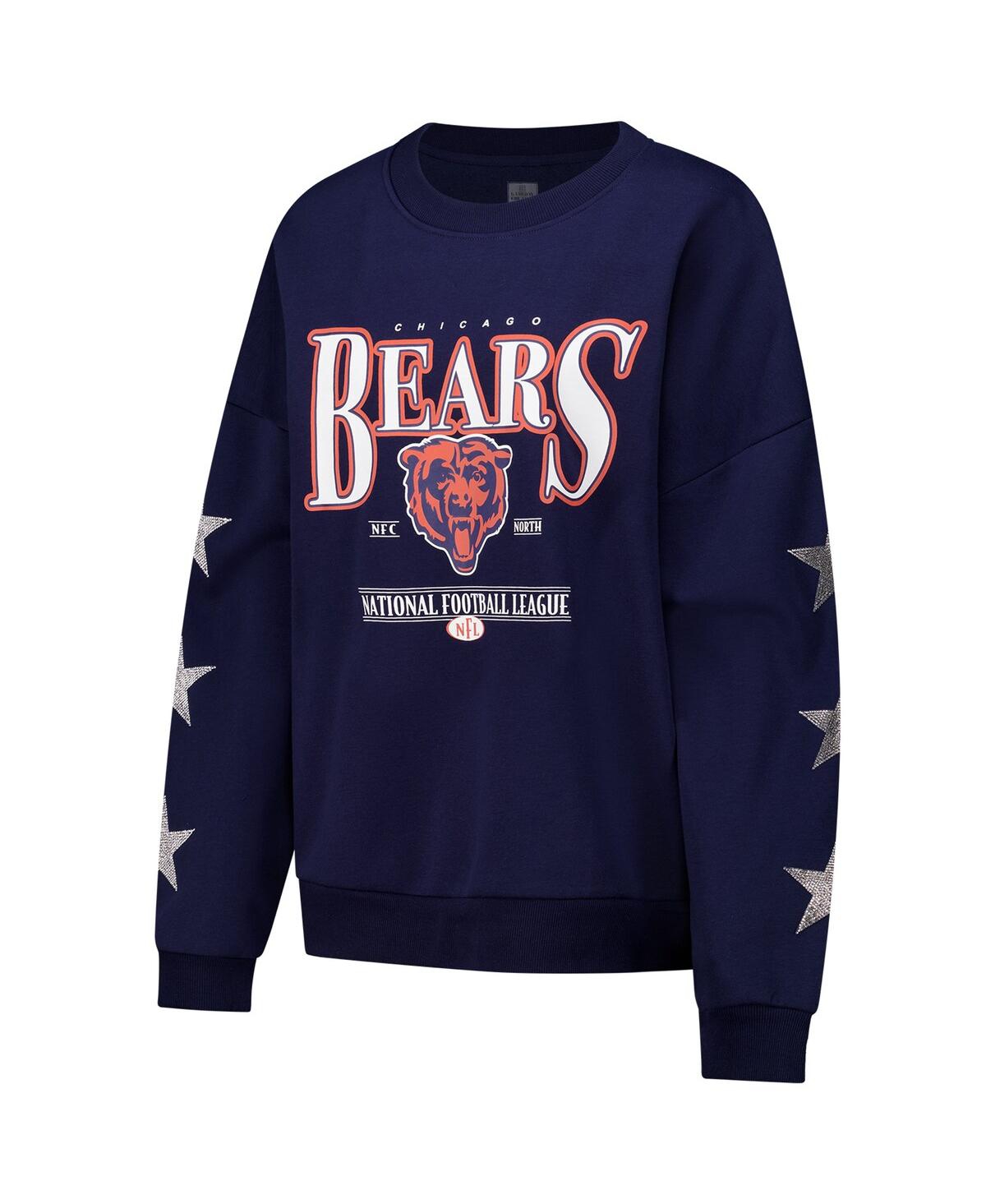 GAMEDAY COUTURE WOMEN'S NAVY CHICAGO BEARS RHINESTONE STAR SLEEVE SETTLE THE SCORE TRI-BLEND PULLOVER 