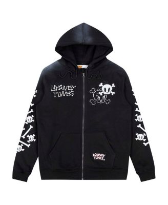 Men's Black Looney Tunes Tweety Bones Hoodie Full-Zip Sweatshirt
