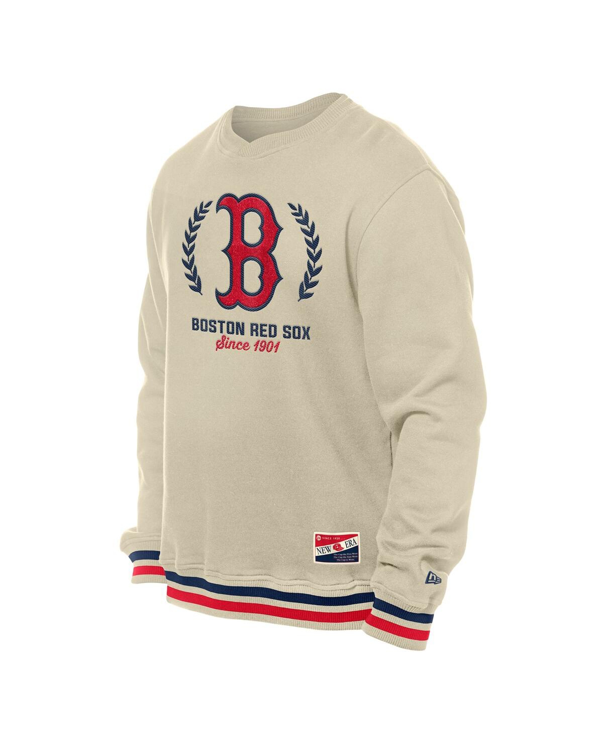 NEW ERA MEN'S CREAM BOSTON RED SOX THROWBACK PULLOVER SWEATSHIRT 