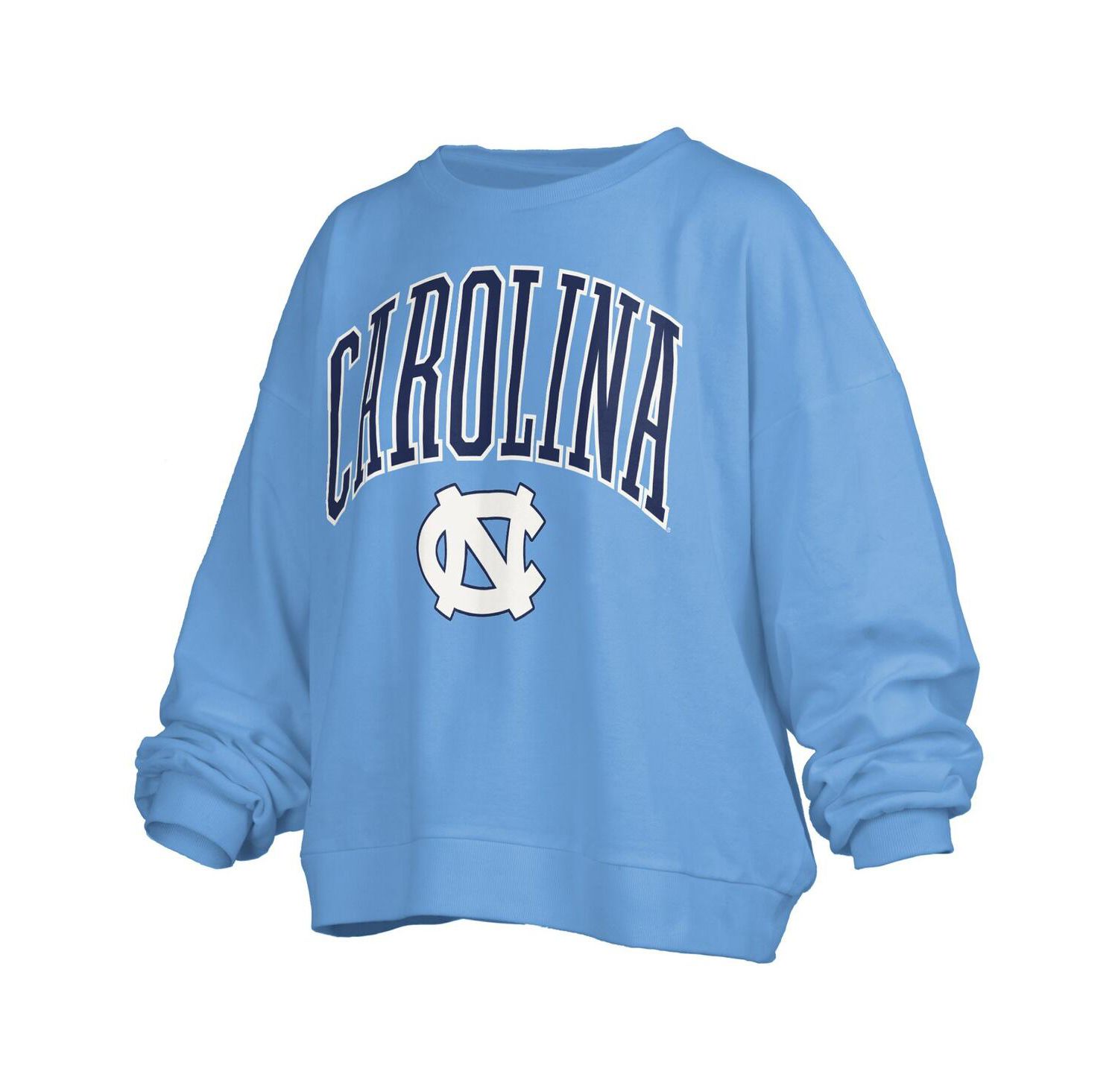 Women's Carolina Blue North Carolina Tar Heels Janise Arch Over Logo Waist Length Oversized Pullover Sweatshirt