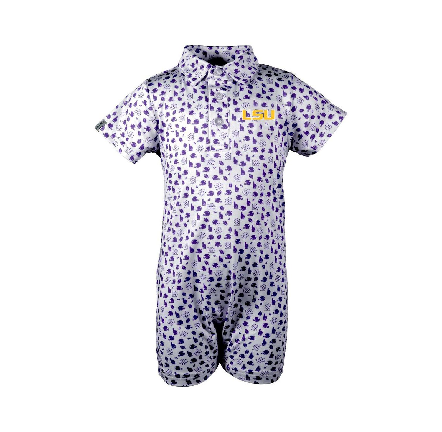 Baby Boys and Girls White LSU Tigers Earnest Polo Romper