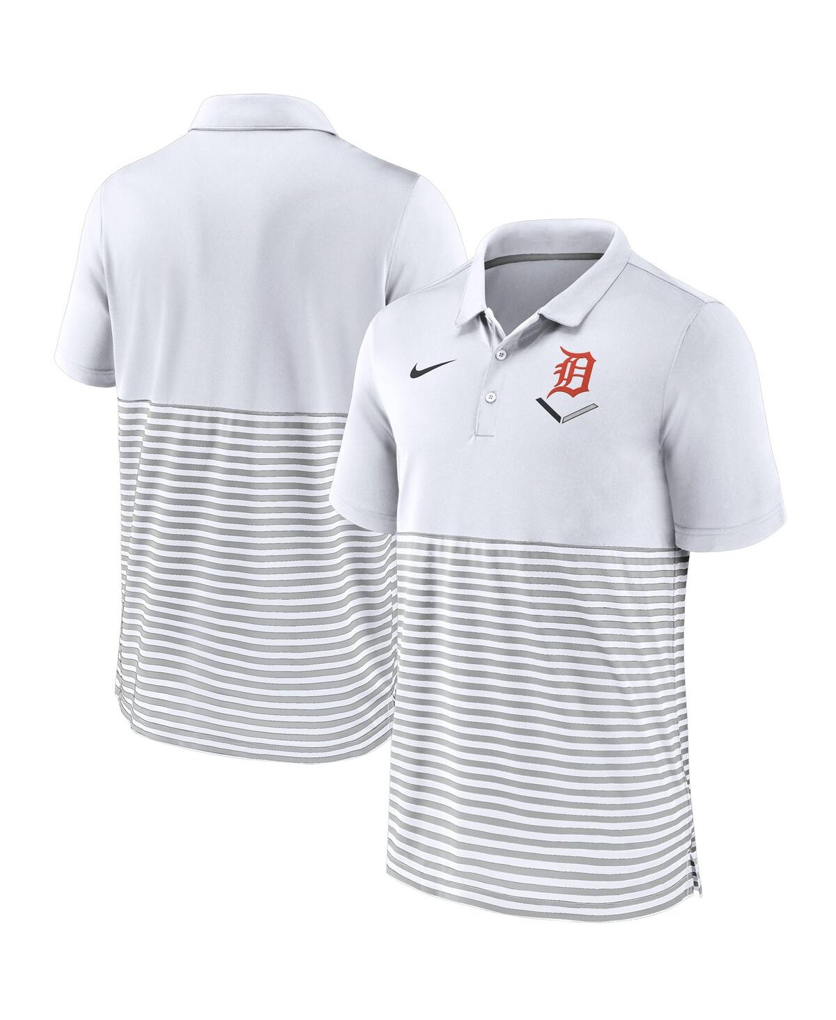 Nike Men's White/Gray Detroit Tigers Home Plate Striped Polo Shirt - White, Gray
