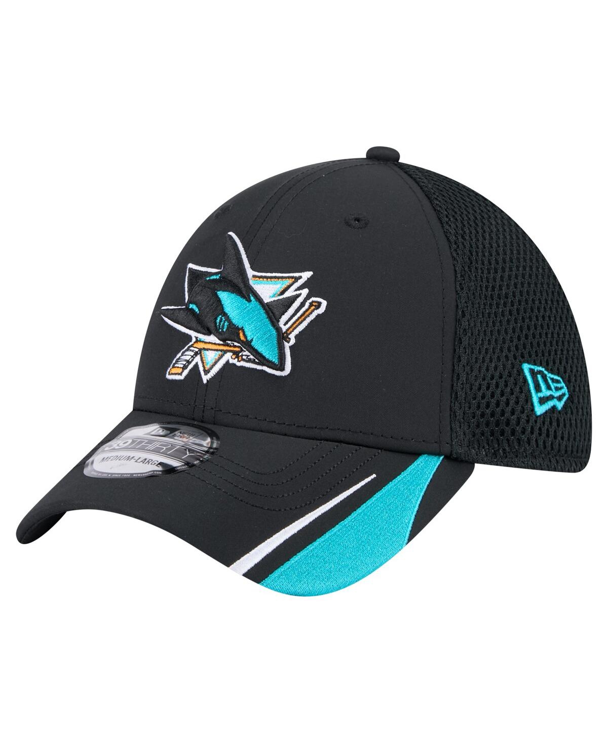 New Era Men's Black San Jose Sharks Linear Featherweight 39thirty Flex Hat In Black