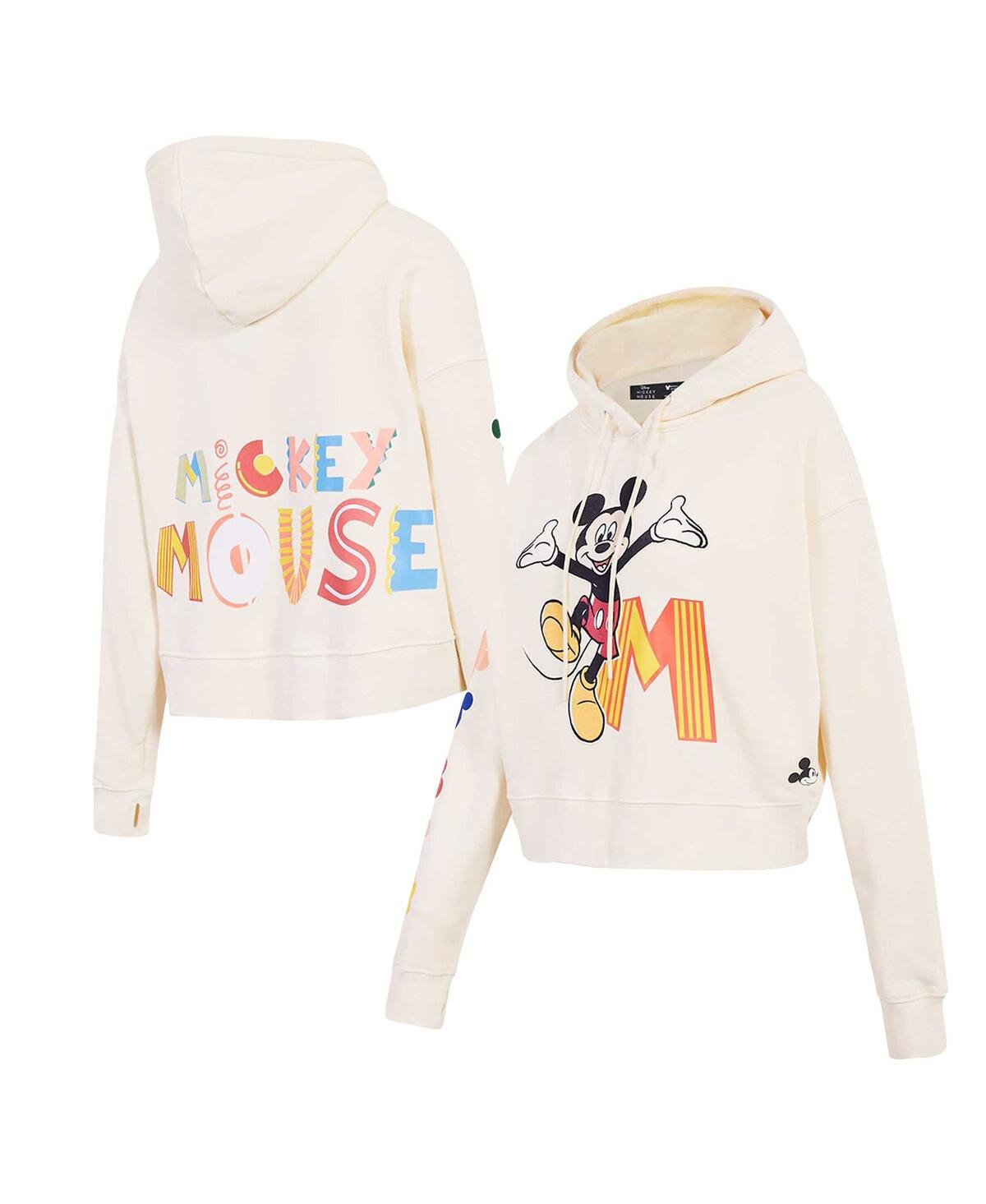 FREEZE MAX WOMEN'S CREAM MICKEY MOUSE HELLOW MELLOW CROPPED PULLOVER HOODIE 