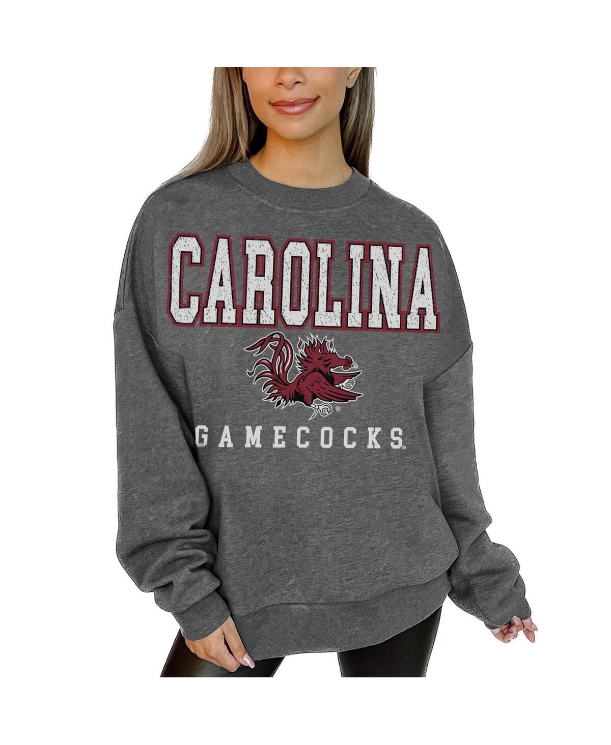 Women's Heather Charcoal South Carolina Gamecocks Distressed Fleece Pullover Sweatshirt - Heather Charcoal