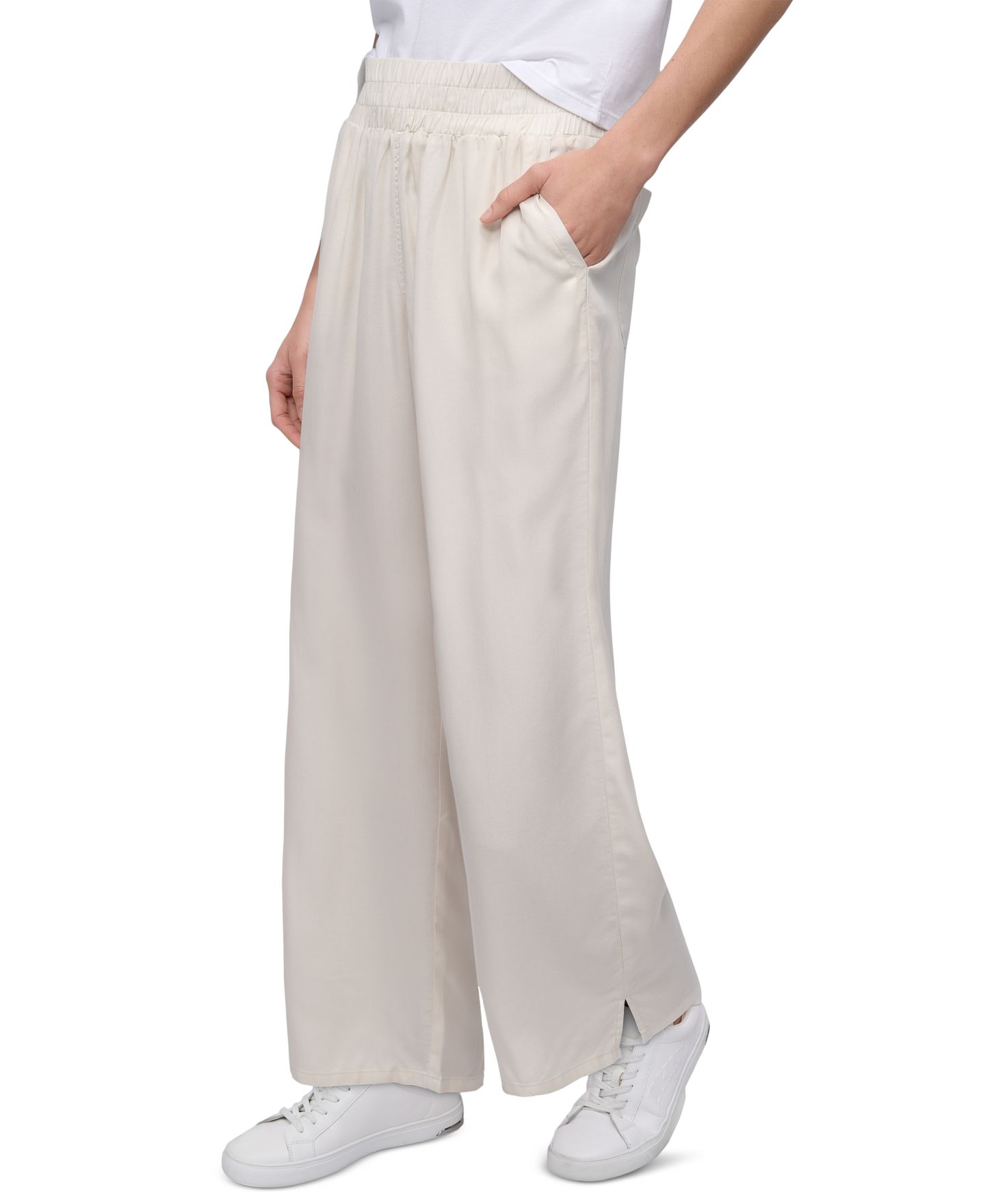 Женские брюки DKNY Jeans Petite Smocked-Waist Wide-Leg, цвет: Светлый хаки — фото 3