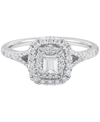 Diamond Emerald-Cut Double Halo Engagement Ring (1/2 ct. t.w.) in 14k White Gold