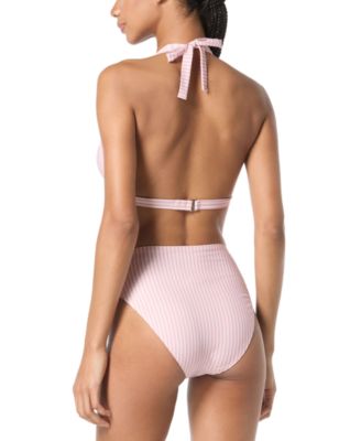 Michael Kors Michael  Womens Logo Ring Halter Bra Top Stripe High Waist Bottom