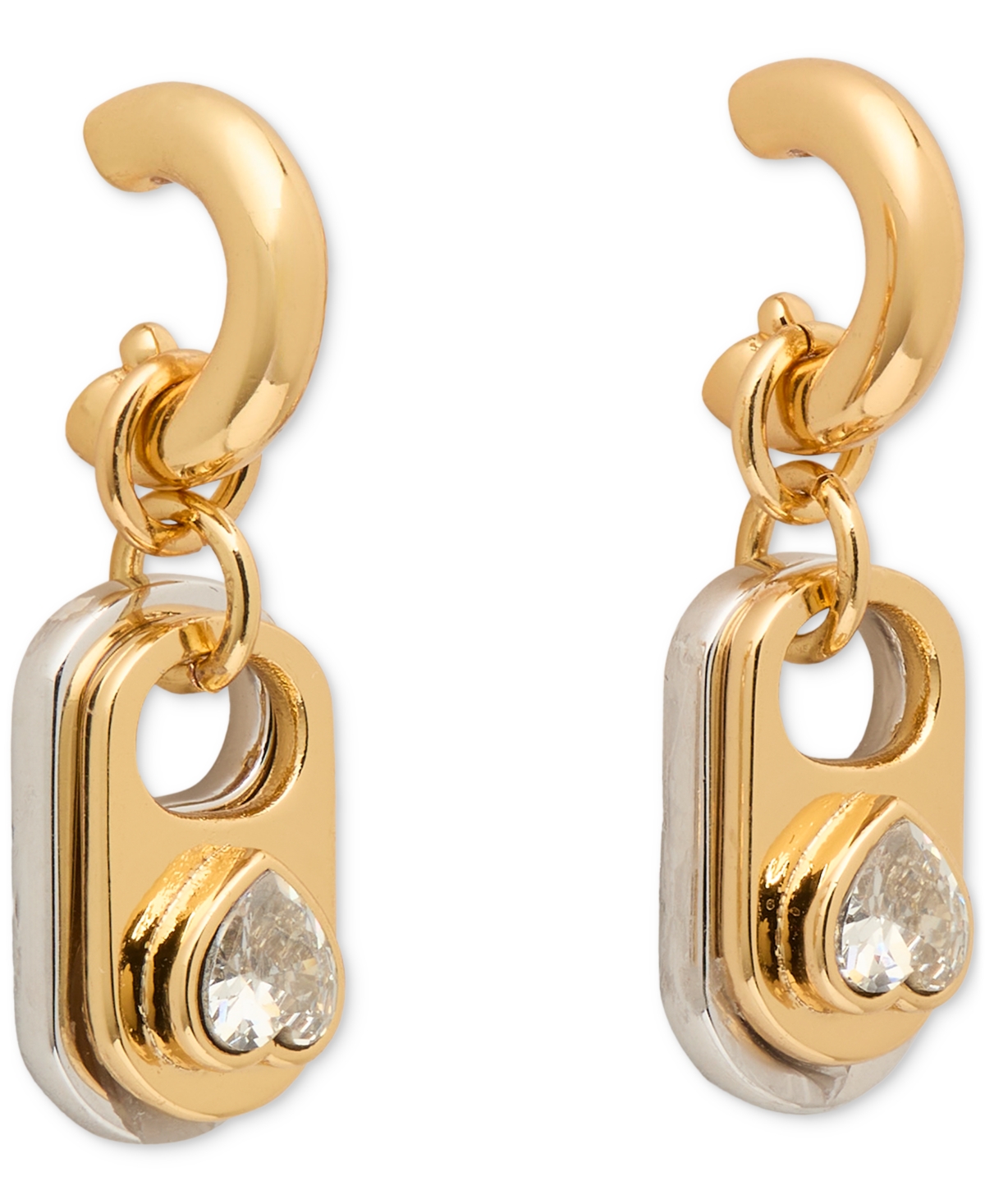 Two-Tone Crystal Pop Tab Charm Hoop Earrings - Silver/Gold