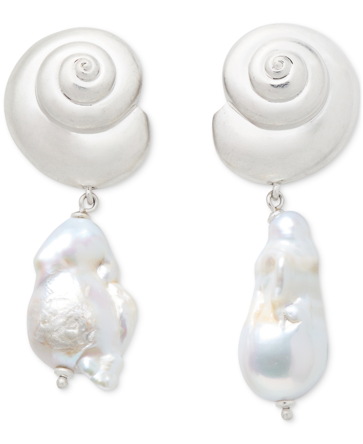 Shell & Freshwater Pearl Drop Earrings - Silver/pea