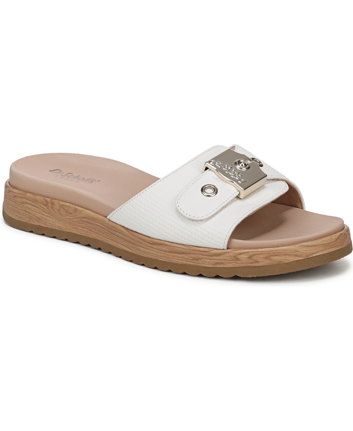 Shop Dr. Scholl's Women's Icon Now Round Toe Slide Sandals In White Faux Leather