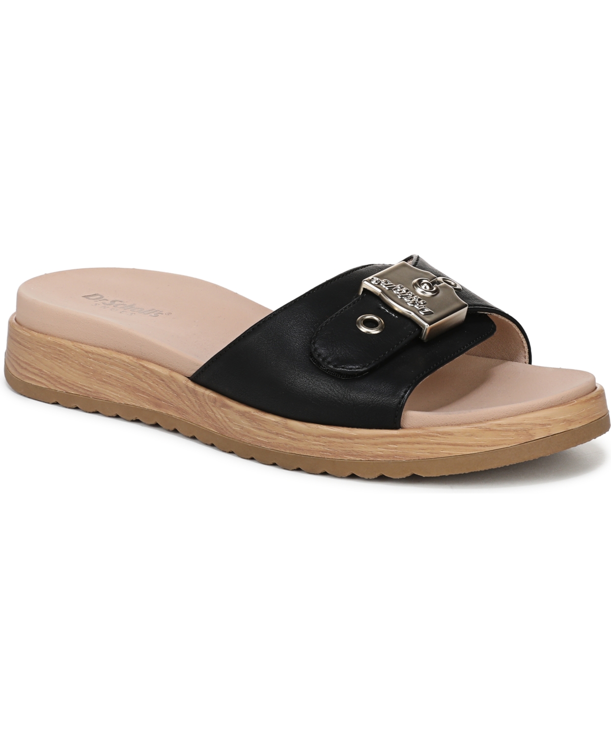 Shop Dr. Scholl's Women's Icon Now Round Toe Slide Sandals In Black Faux Leather