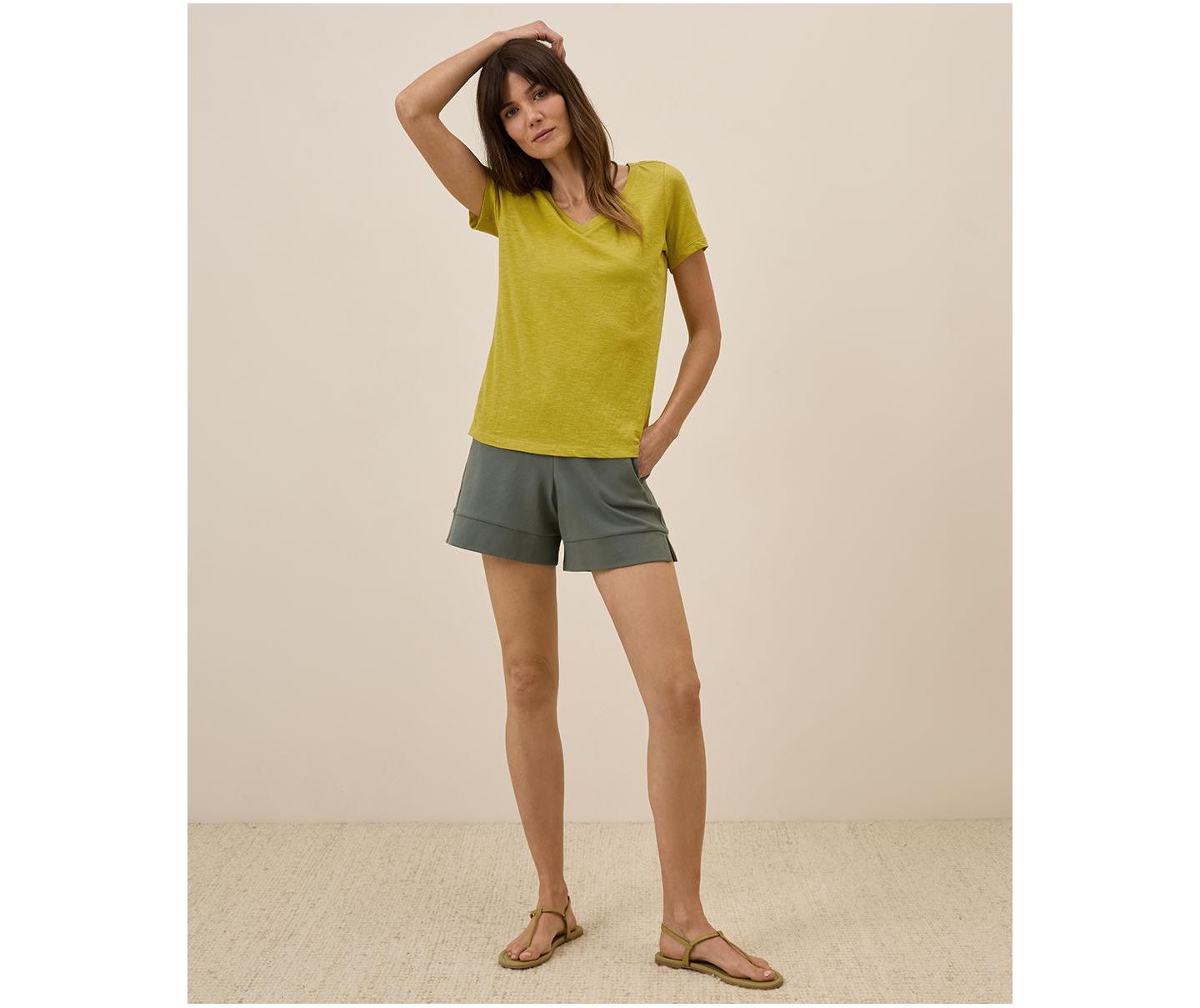 Женская футболка Pact Organic Cotton Featherweight Slub V-Neck, цвет: Шартрез — фото 2