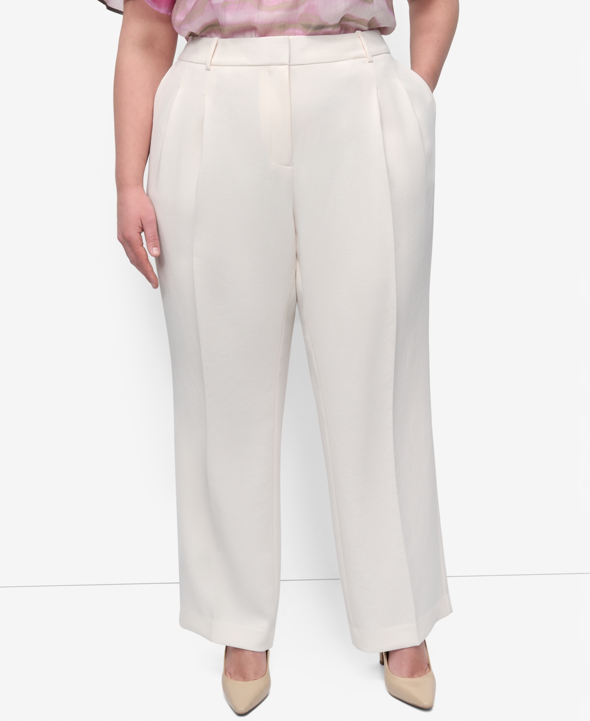 Plus Size Aero Crepe High Rise Wide Leg Pants - Coconut