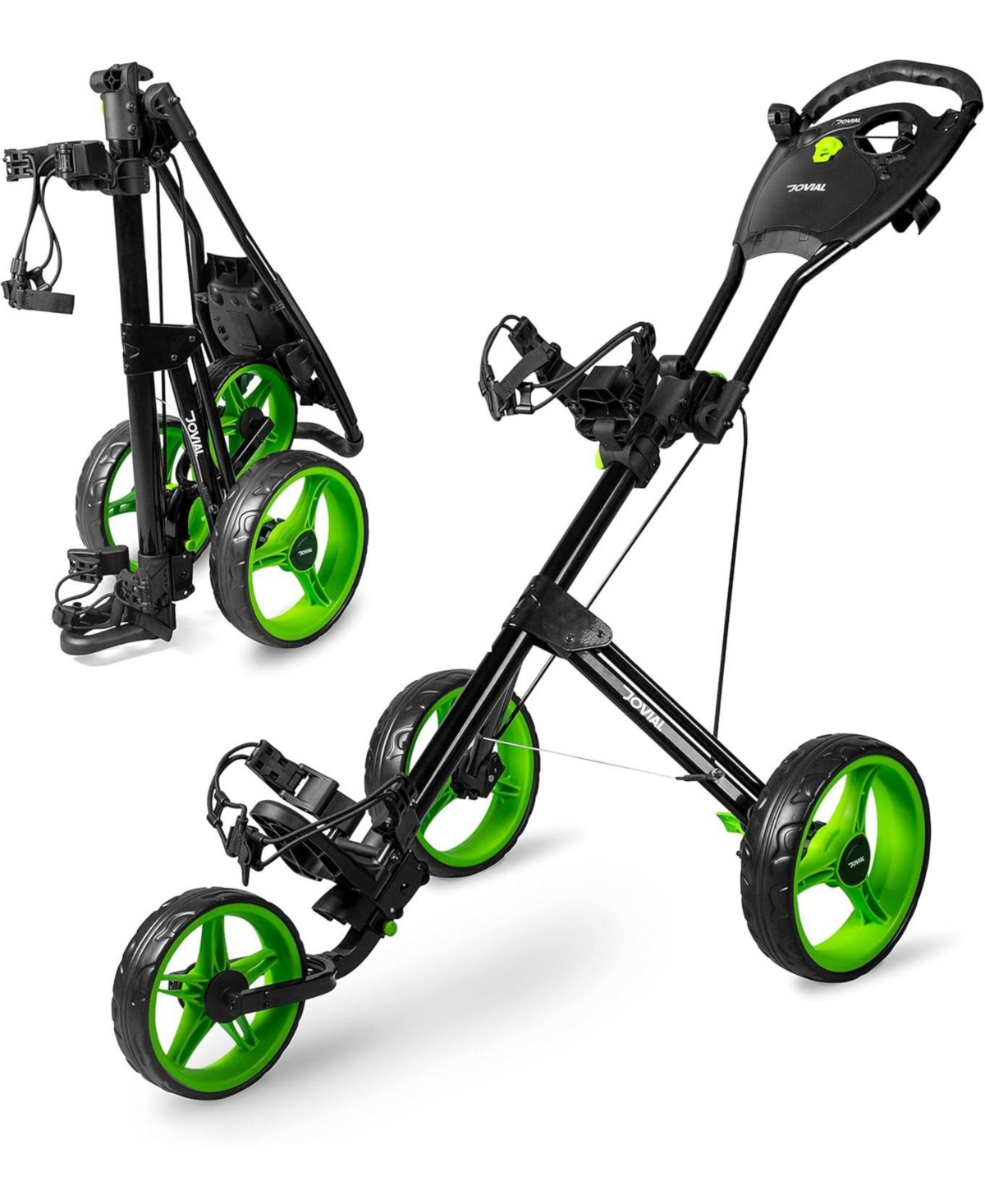 Foldable 3-Wheel Junior Golf Pull Cart with Scorecard Holder - Black