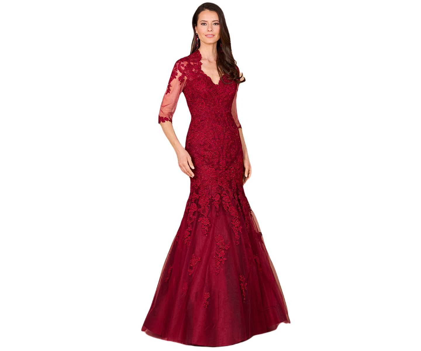 Женские платья Lara Long Sleeve, Mermaid Lace Gown, цвет: Тёмный красный — фото 1