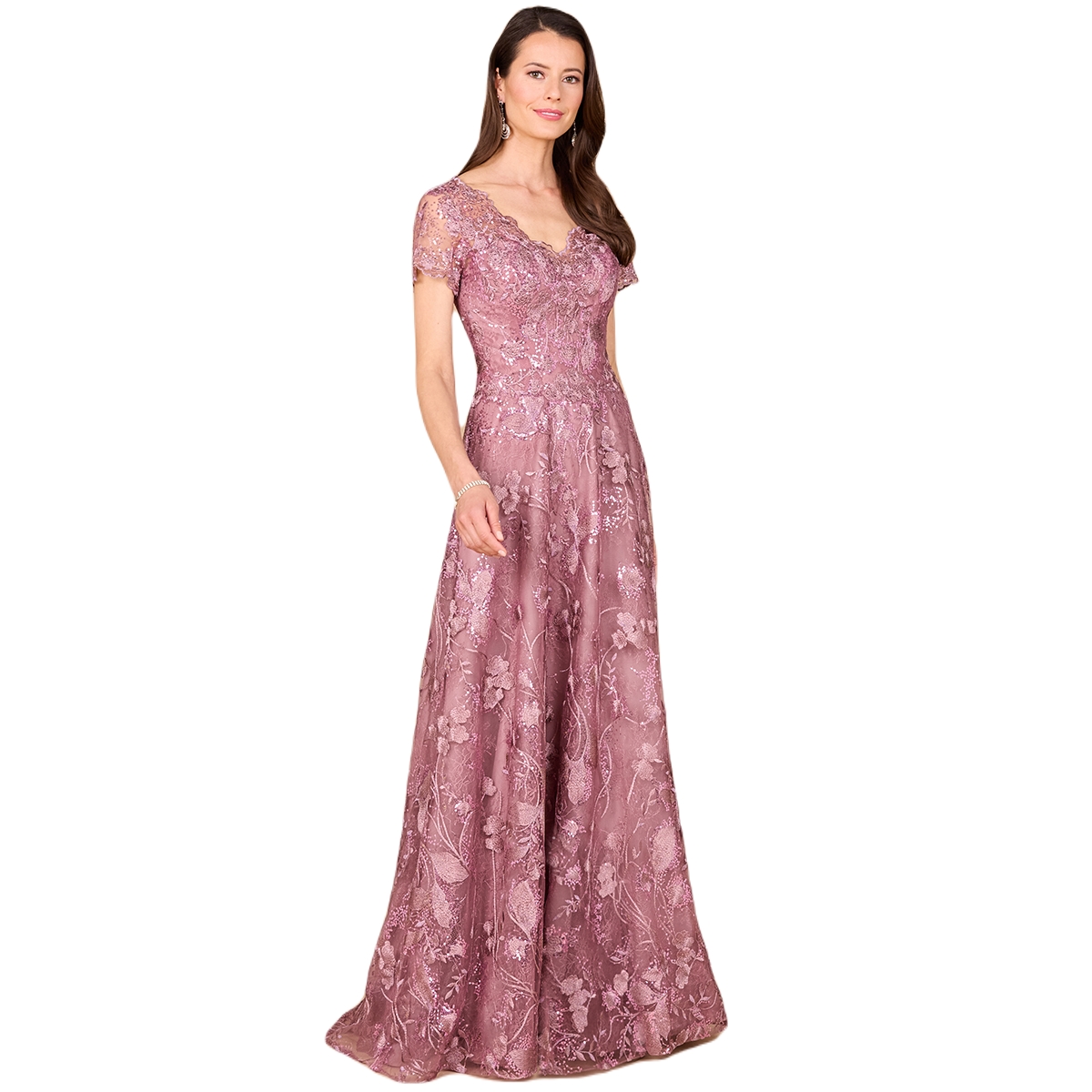 Lara Women's Tonal Lace Ballgown - Mauve