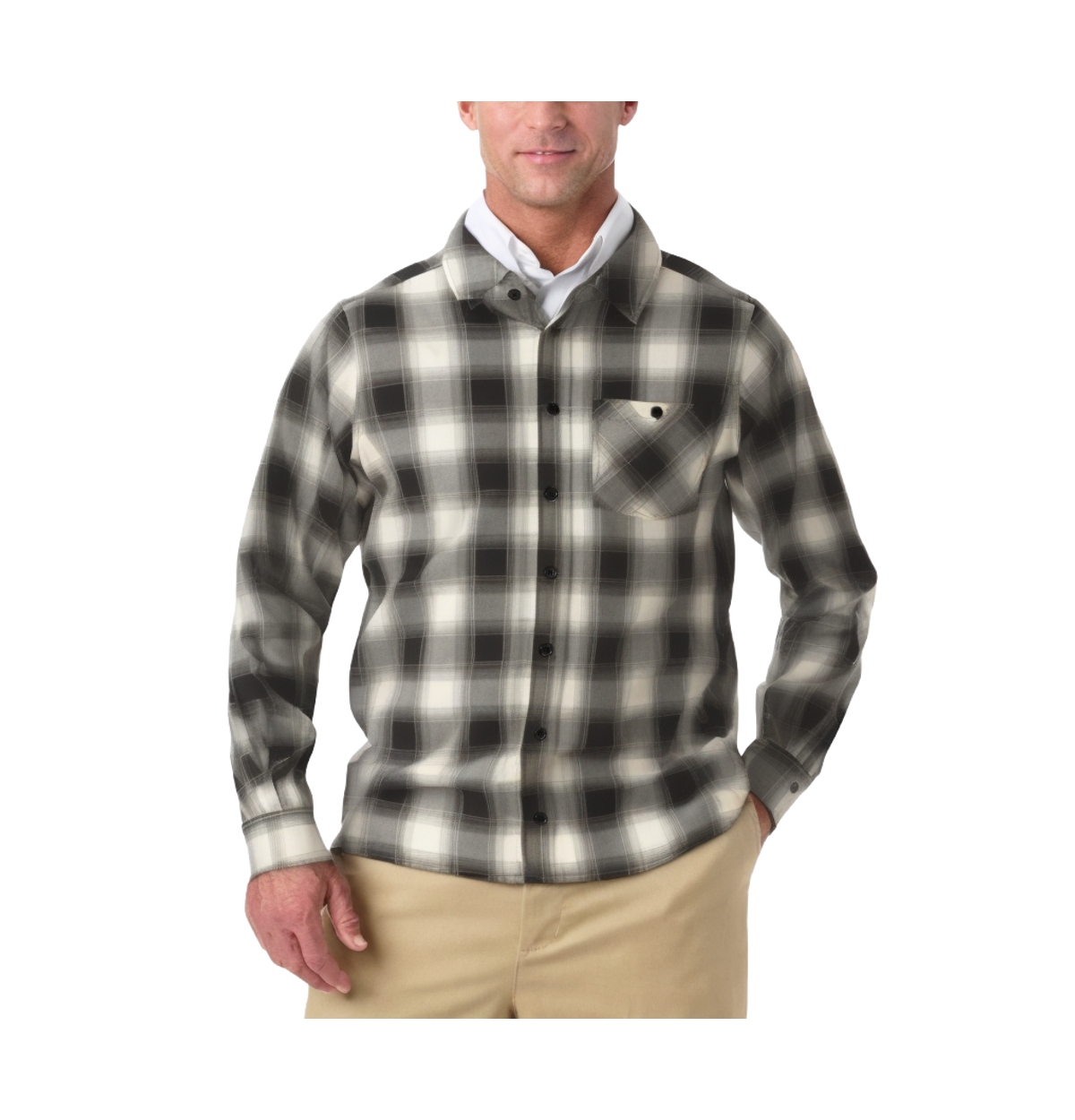 Big & Tall Stretch Flannel Shirt - Blue white plaid