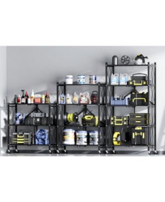3-Tier Heavy Duty Foldable Metal Rack Storage Shelving Unit with Wheels Moving Easily Organizer Shelves Great for Garage Kitchen