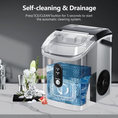 Nugget Ice Maker Countertop with Handle, 35Lbs/24Hrs,7 Mins Fast Ice Making, Stainless Steel Pellet Ice Maker with Ice Basket/Ice Scoop for Home/Bar/Party/Office