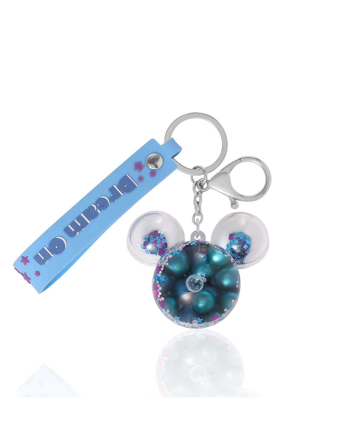 Disney Mickey Mouse Dream On Keychain with Floating Beads - Light blue, teal, clear, silver