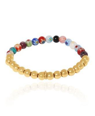 Multicolor Beaded Stretch Bracelet with Gold Accents