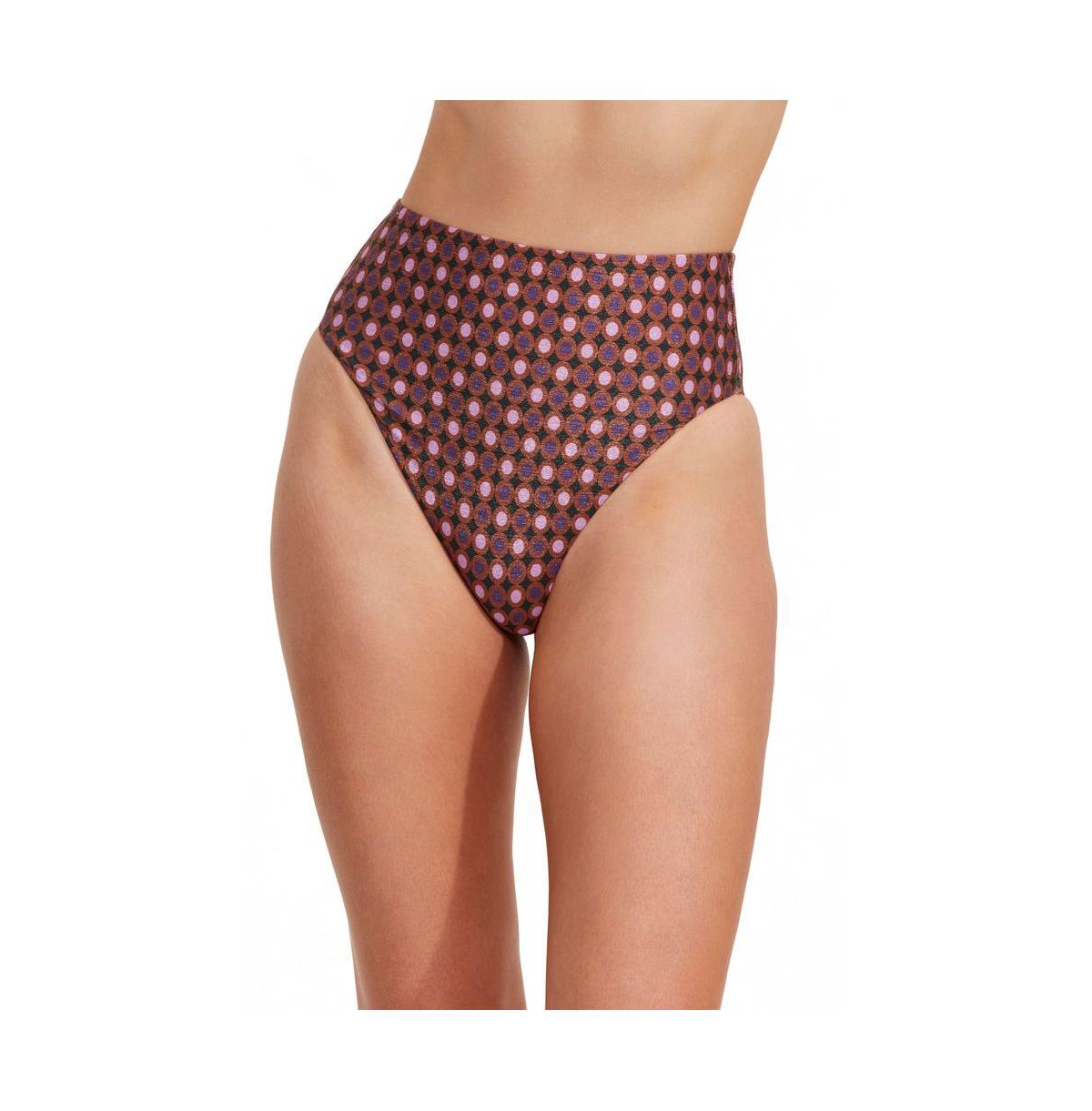Women's Vintage Charm High Waist Swim Bottom - Purple / bronze