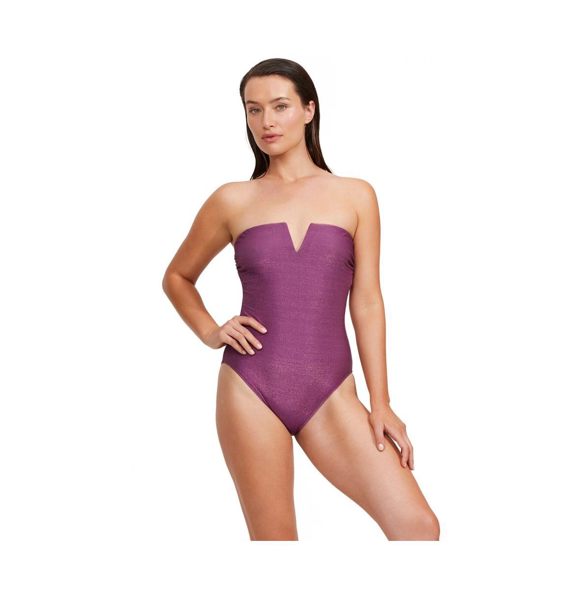 Women's High End Bandeau High Leg One Piece - Purple