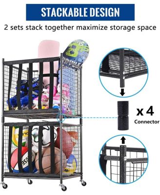 44 lbs Weight Capacity Rolling Sports Ball Storage Cart with Elastic Straps