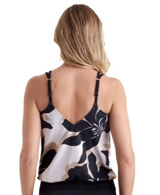 Women's Tiger Sunrise V-Neck Blouson Ring Tankini Swimsuit Top