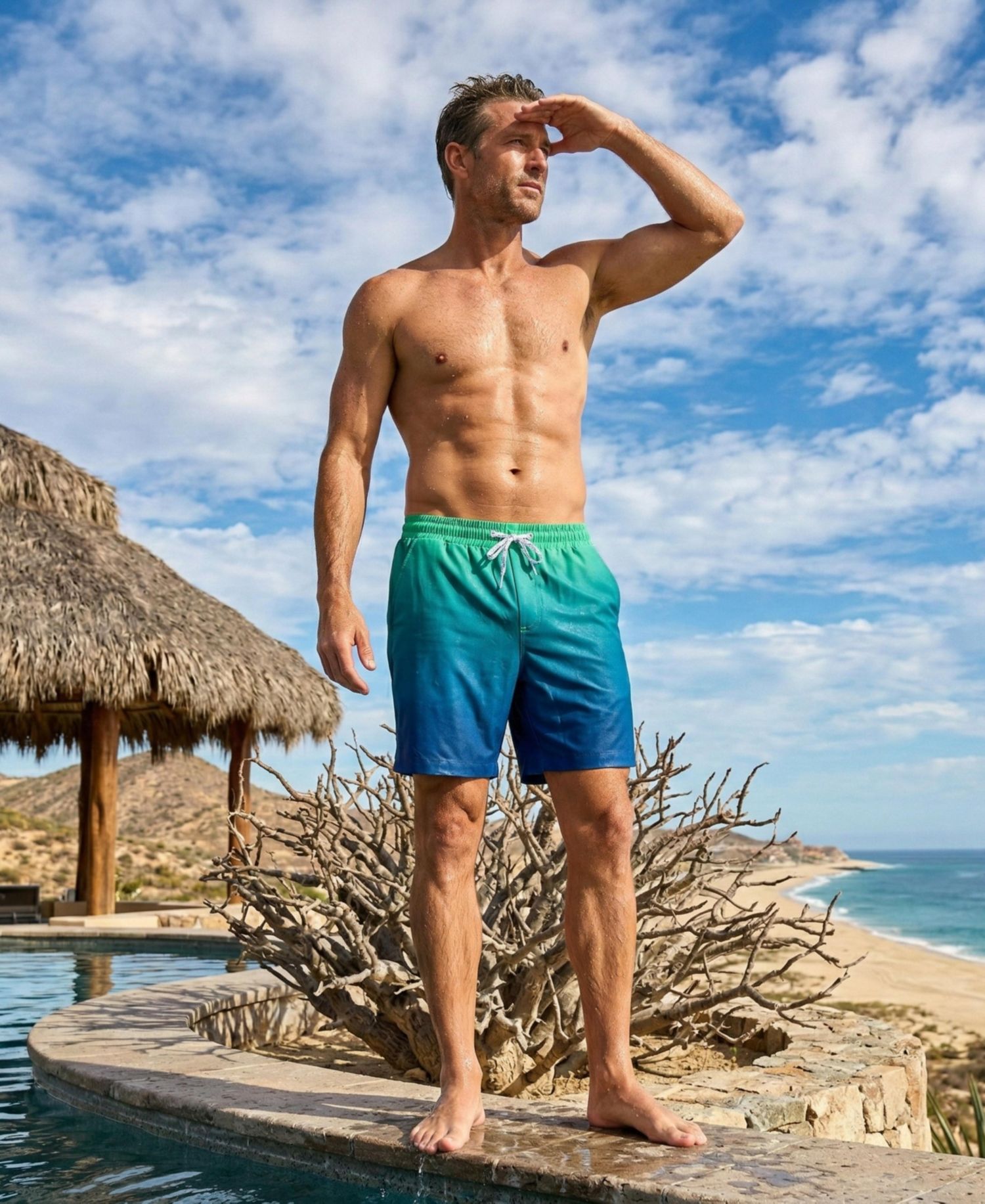 Men's 7" Compression Liner Stretch Swim Trunks UPF 50+