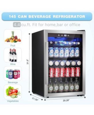 Mini Beverage Fridge with Glass Door - 145 Can Capacity, 4.4Cu.Ft Cooler for Soda, Beer or Wine, Perfect for Home, Office or Bar