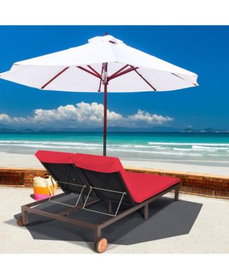 2-Person Patio Rattan Lounge Chair Chaise Recliner Adjustable Cushion