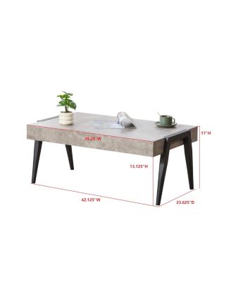 Camden Marble-Style Wood Coffee Table with Metal Legs, Center Table for Living Room, Black/Gray