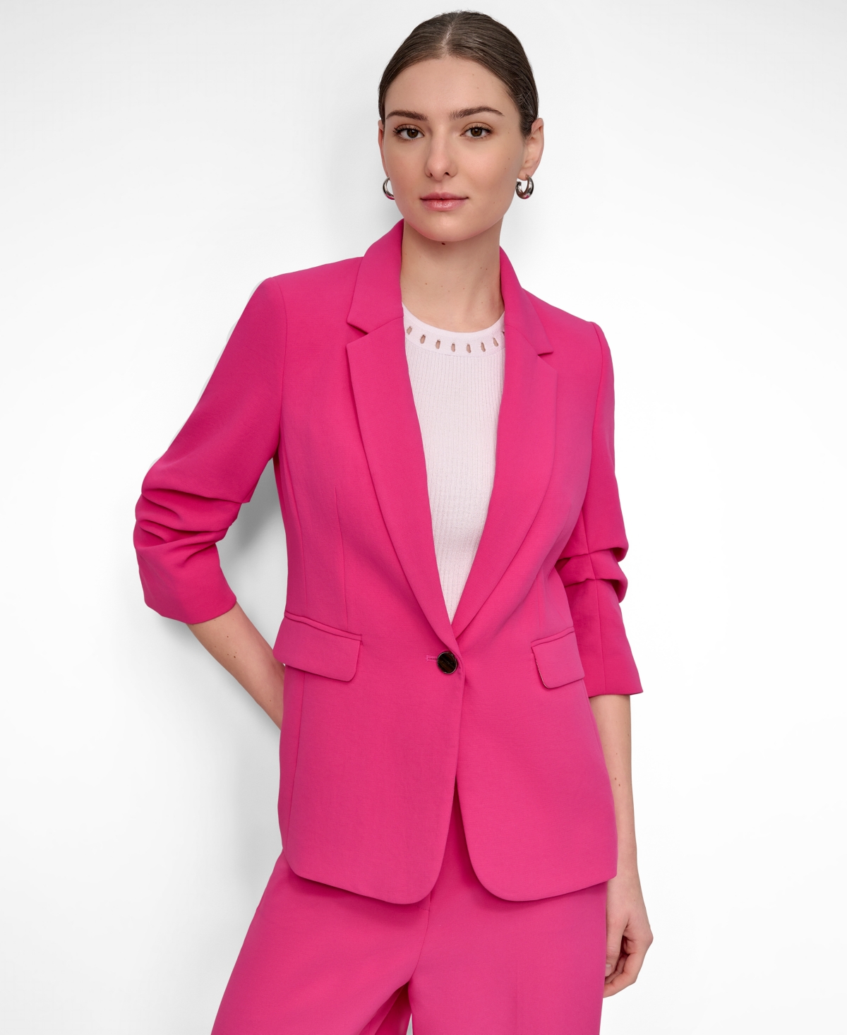 Women's Ruched-Sleeve Blazer - Vivid Pink