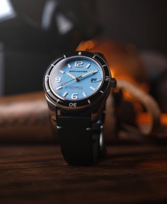 Men's Fleuss Automatic Black Leather Strap Watch, 43mm