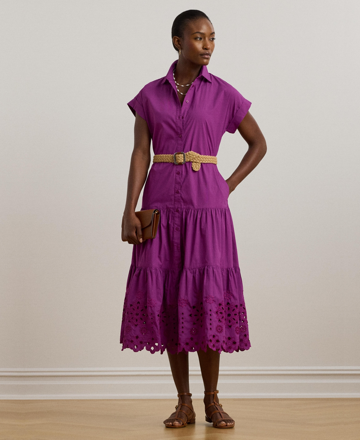 Women's Eyelet Broadcloth Tiered Shirtdress - Purple Dawn