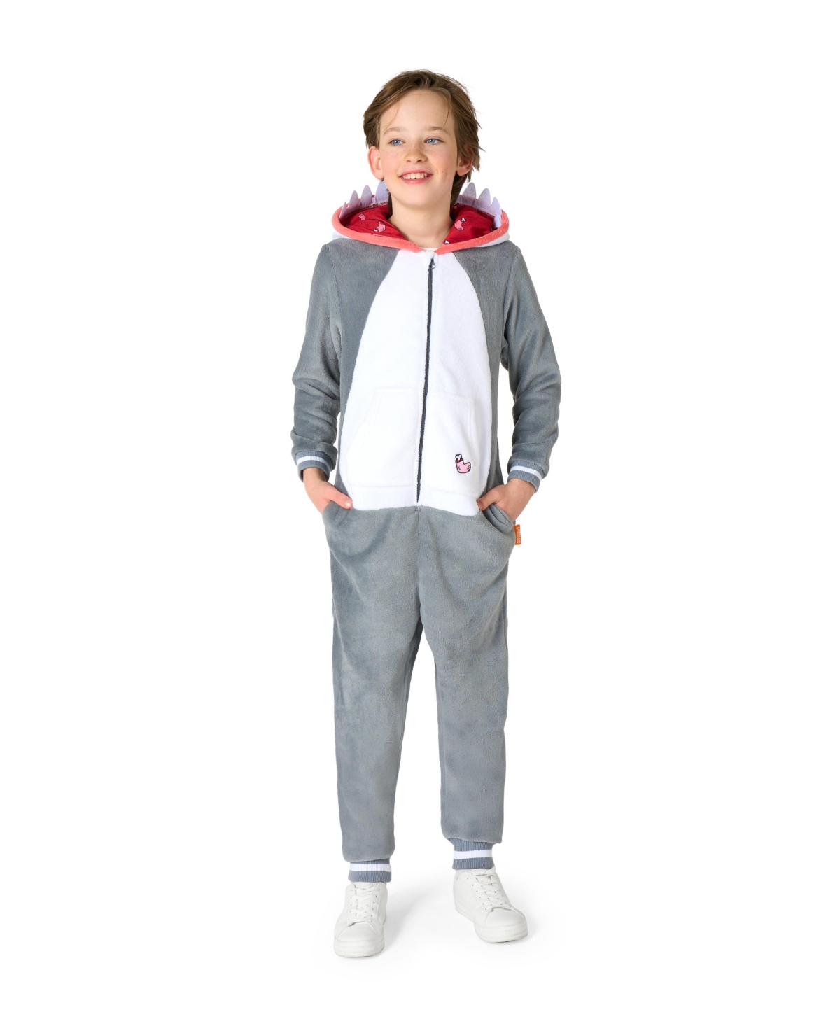 Opposuits Little And Big Boys Shark Onesie In Gray,white