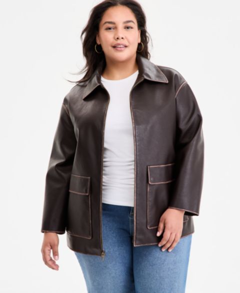 Женские куртки BCBGMAXAZRIA Plus Size Zip-Front Faux-Leather Coat