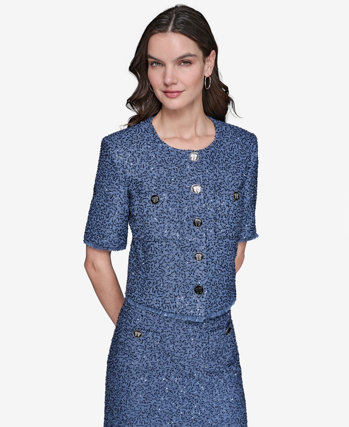 Karl Lagerfeld Women's Embellished Cropped Jacket In Denim Blue