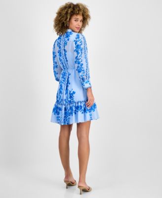 Women's Printed Button-Front Belted Dress